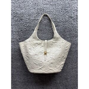 Apede Mod New York Genuine Cow Leather Cream White Embossed Garden Bag w/ Purse‎